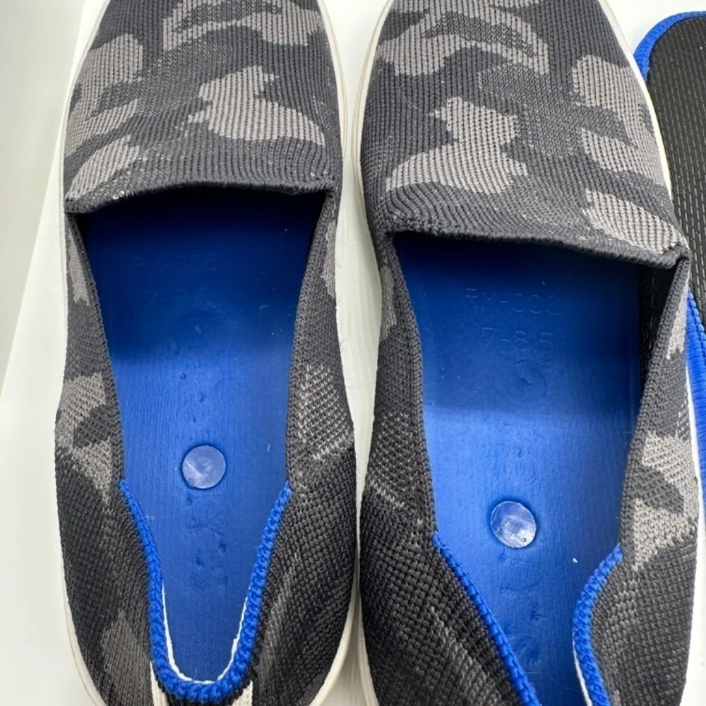 Rothy's Sneakers Womens 7.5 The City Slip On Camo Black Gray Washable Comfy